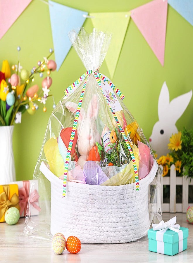 Pickmesh Easter Gift Basket Cute Small Woven Basket with Bags Tissue Paper Label and Ribbons Easter Gift Empty Woven for Boxes - Image 1